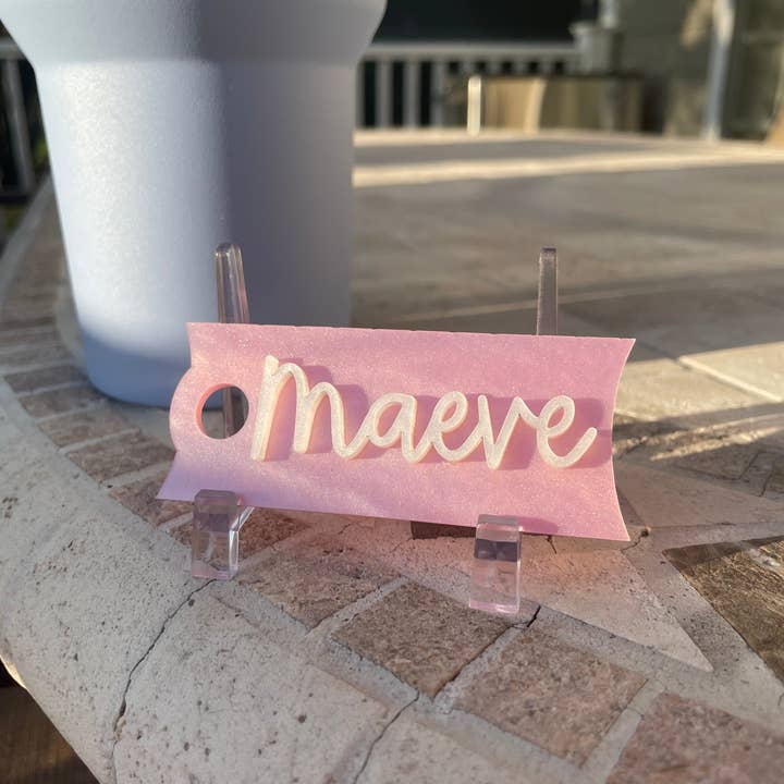 DesignedbyKendal - Wholesale Drink Topper - Pearl Pink and White Custom Name 30 and 40 ounce Stanley Topper1