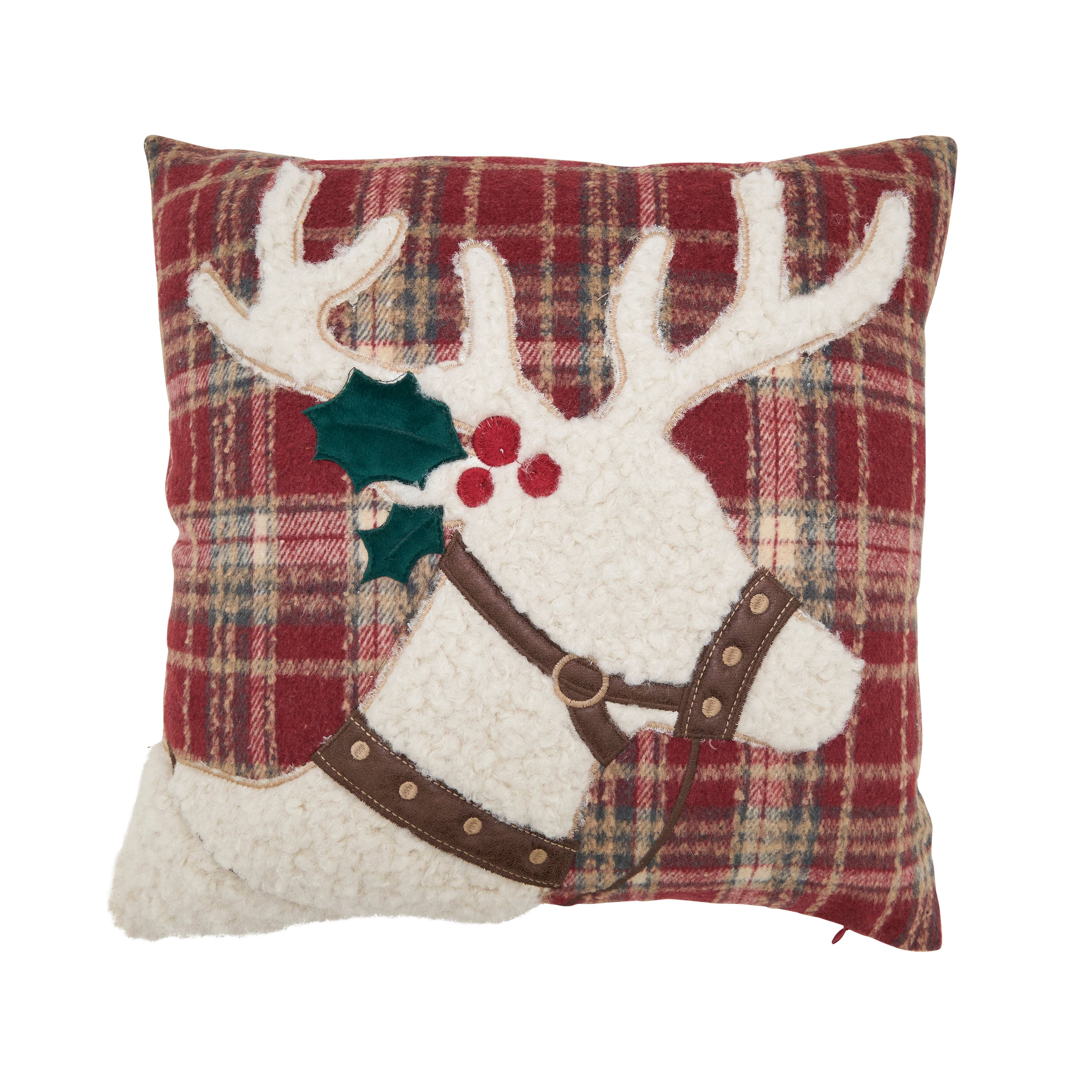 Multi Plaid Reindeer Throw Pillow for wholesale on Faire0