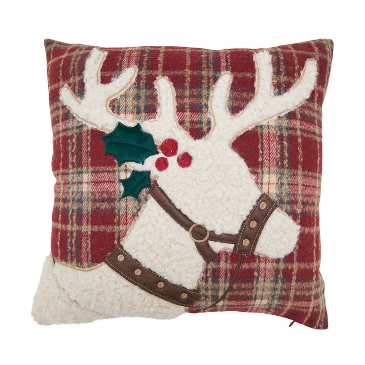 Plaid Reindeer Throw Pillow for wholesale by Saro Lifestyle