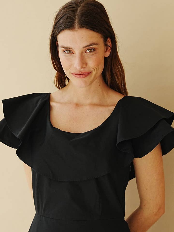 Marianna Déri GmbH - Venta al por mayor Vestido - Mujer - Vestido midi negro con volantes2