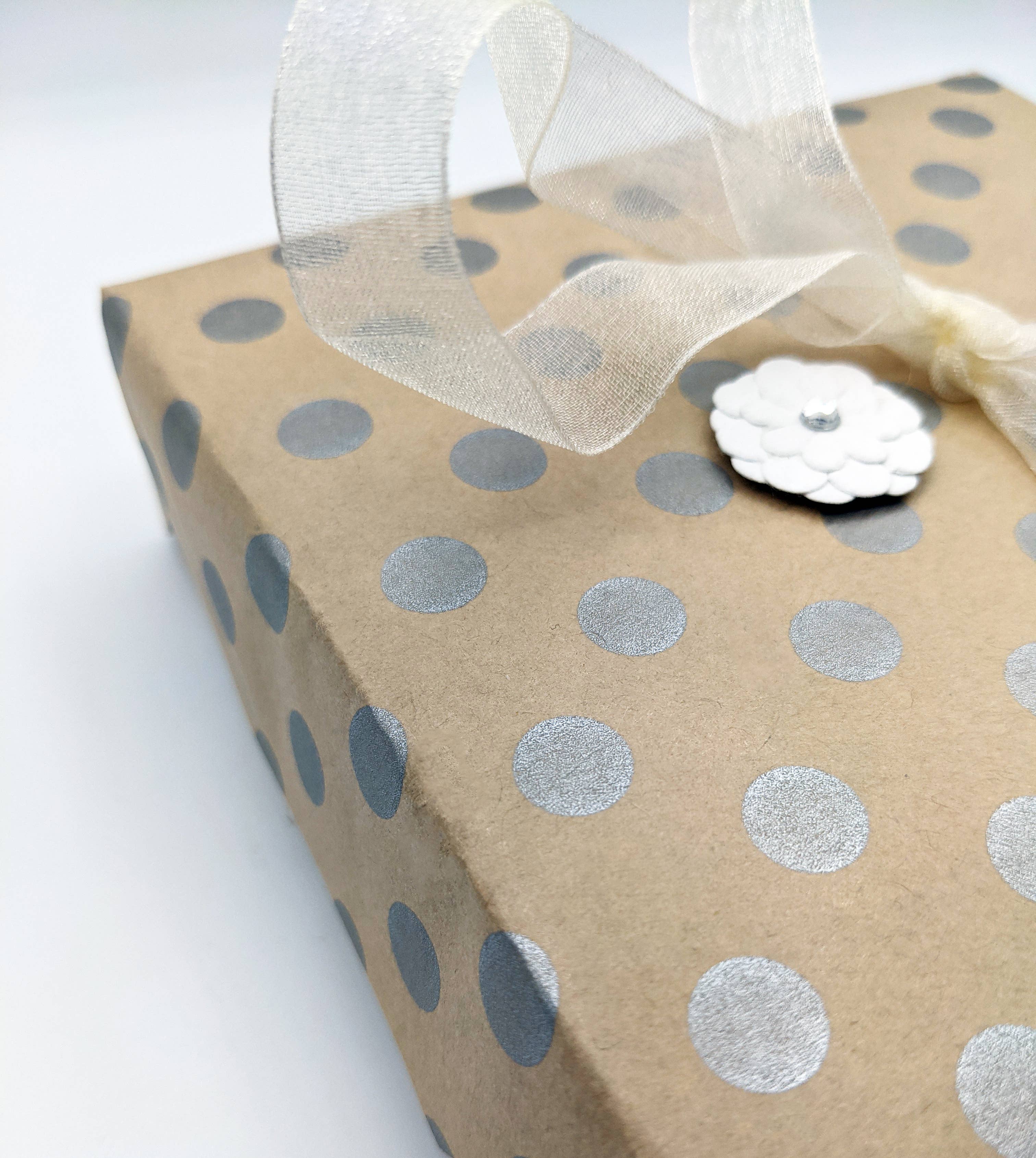 Ofelia & Co. - Vendita all'ingrosso Rotoli di carta da regalo - Carta da regalo kraft naturale con pois argento - 61 cm x 9,1 m2