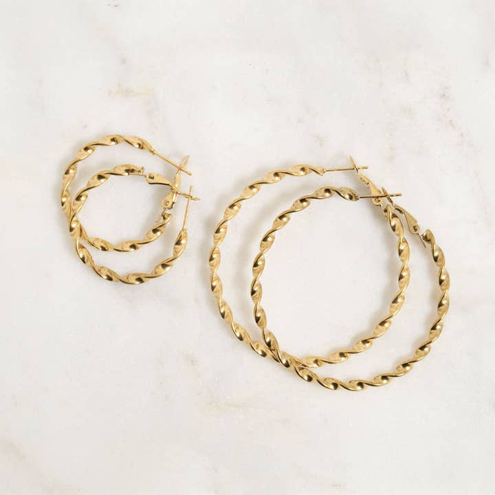 WJW - Wholesale Hoop Earrings - 18K Gold PVD Stainless Steel Twist Hoop Earrings10