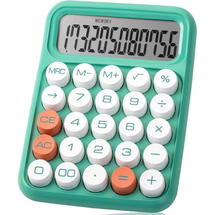 Mechanical Calculator, 12-Digit, Large LCD, Earthy Green, Round Keys for wholesale by Mr. Pen