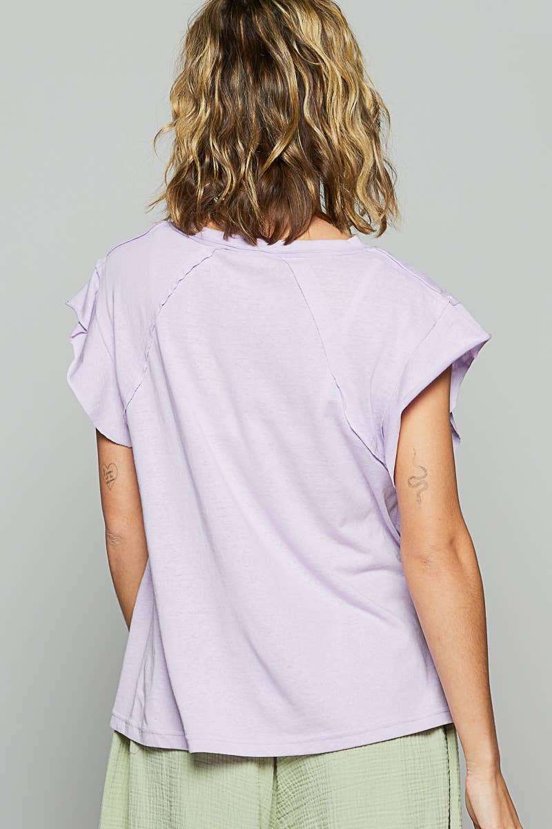 Pol Clothing - Wholesale T-Shirt - Women's - V-neck ruffle short sleeve solid basic cotton top17