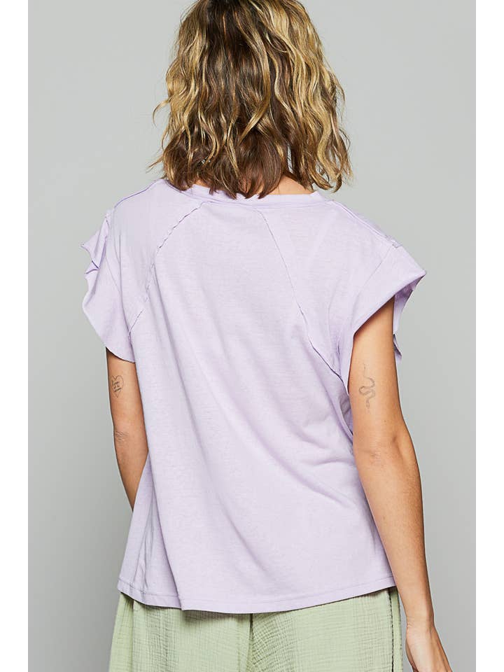 Pol Clothing - Wholesale T-Shirt - Women's - V-neck ruffle short sleeve solid basic cotton top17