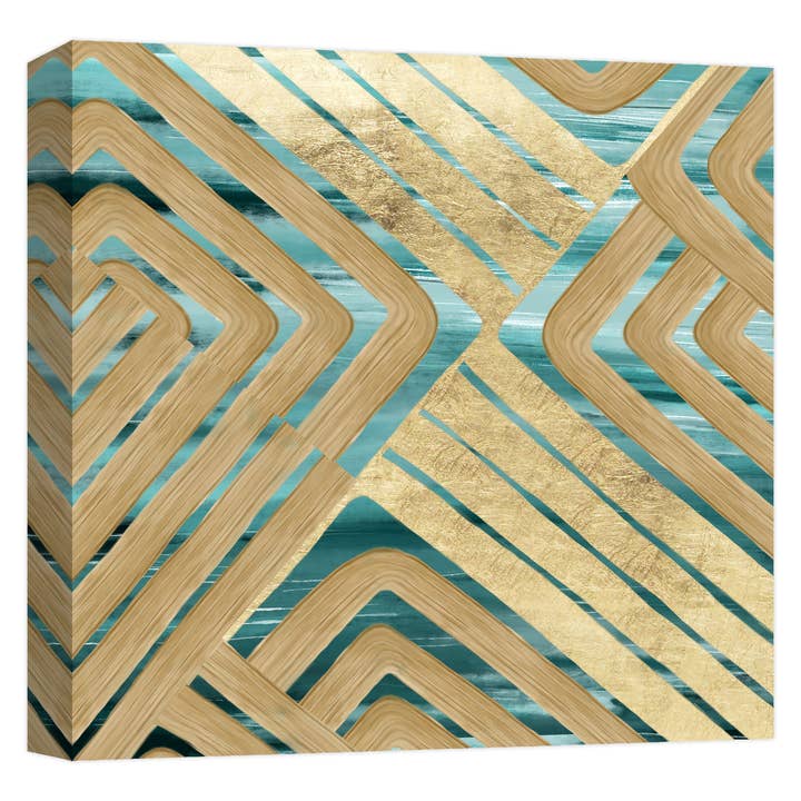 Teal And Gold Watercolor Trace Ii 22'' x 22'' Canvas Wall Ar for wholesale by PTM Images