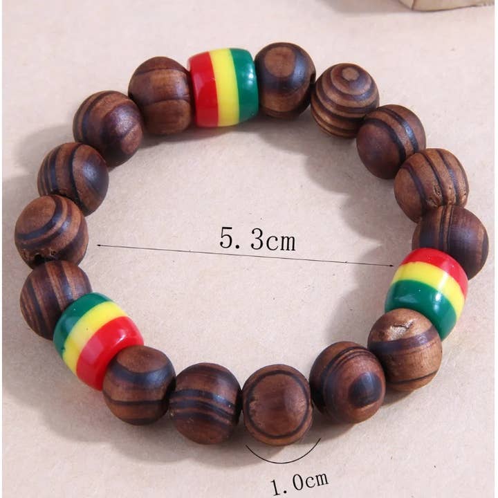 Magnifique Hearts – wholesale Pärlarmband – Träarmband med Rasta-pärlor - Jamaicansk-inspirerad Reggae-stil2