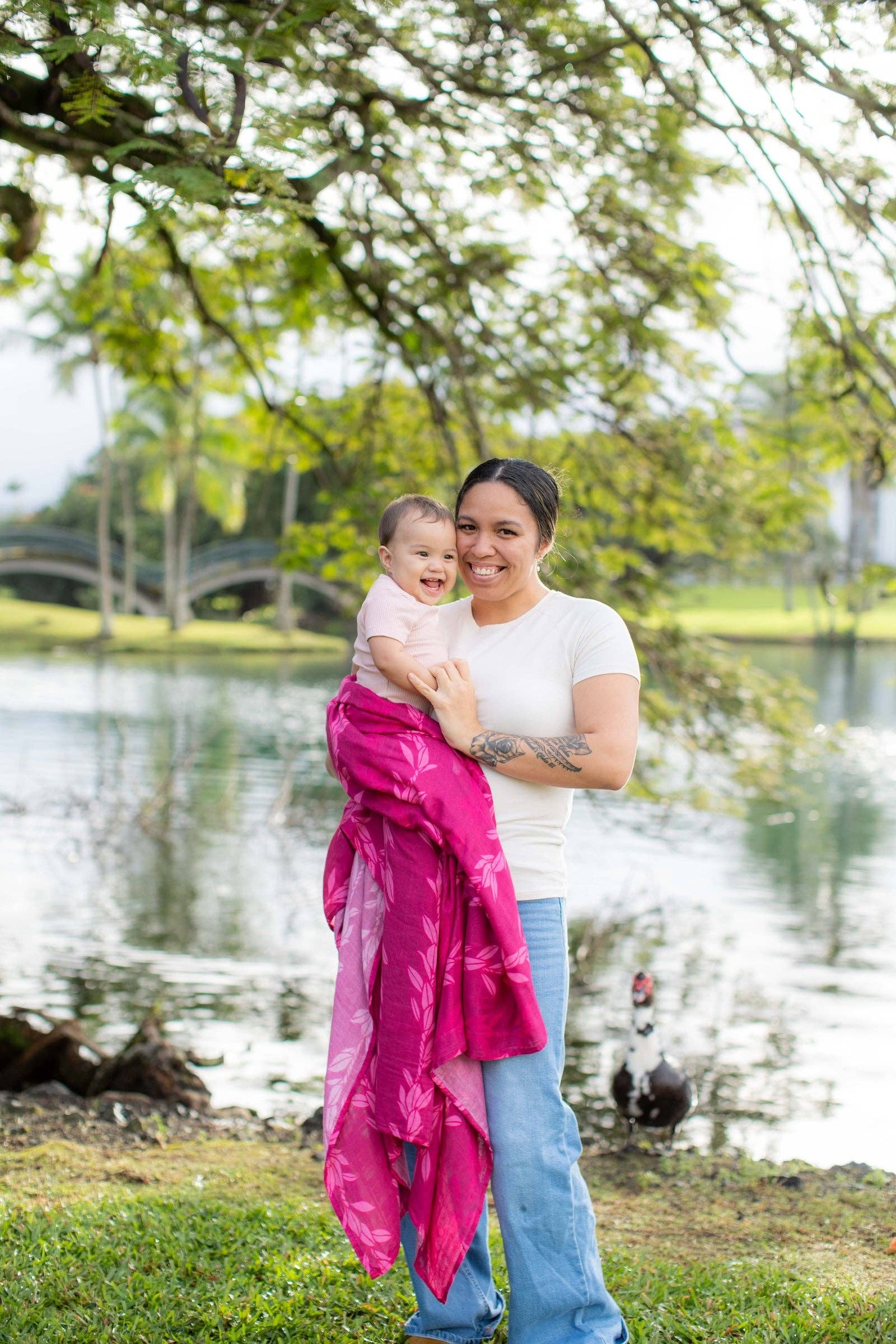 The Keiki Dept - Wholesale Swaddle - Baby - Pink Maile Strands Kapa Moe - Hawaiian Bamboo Swaddle2
