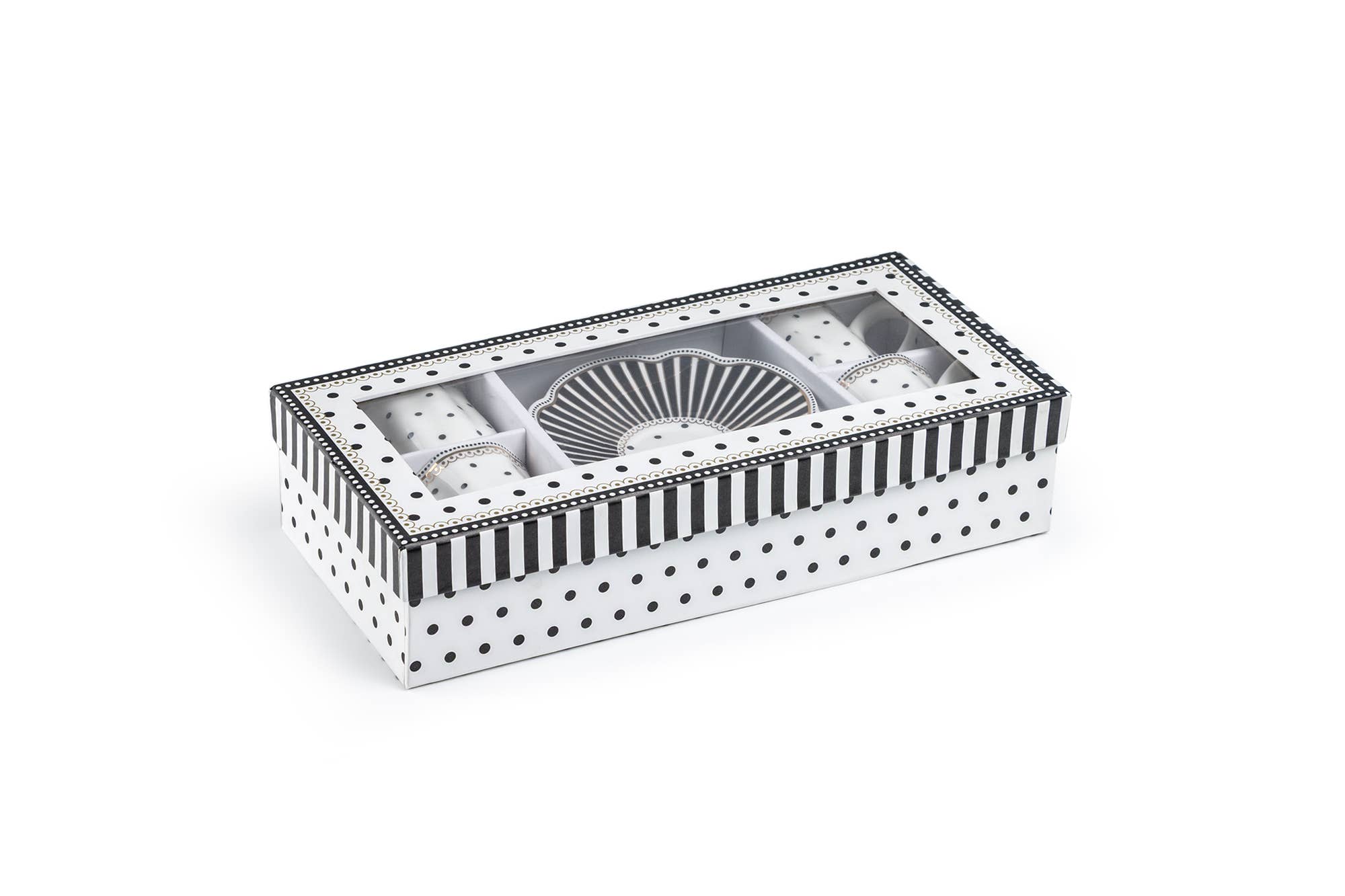 Grace Teaware - Wholesale Coffee/Tea Cup - Black Josephine Stripes Dots 2oz Demitasse Cups and Saucers4