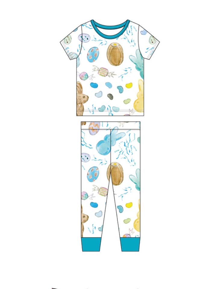Sweet Bay Clothing – wholesale Sleepwear set – Kids – Easter Candy White/Blue Two Piece Pajama Pants Set4
