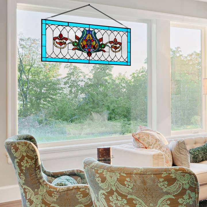 River of Goods - Wholesale Suncatcher - 30"L Fleur De Lis Victorian Stained Glass Pub Window Panel8