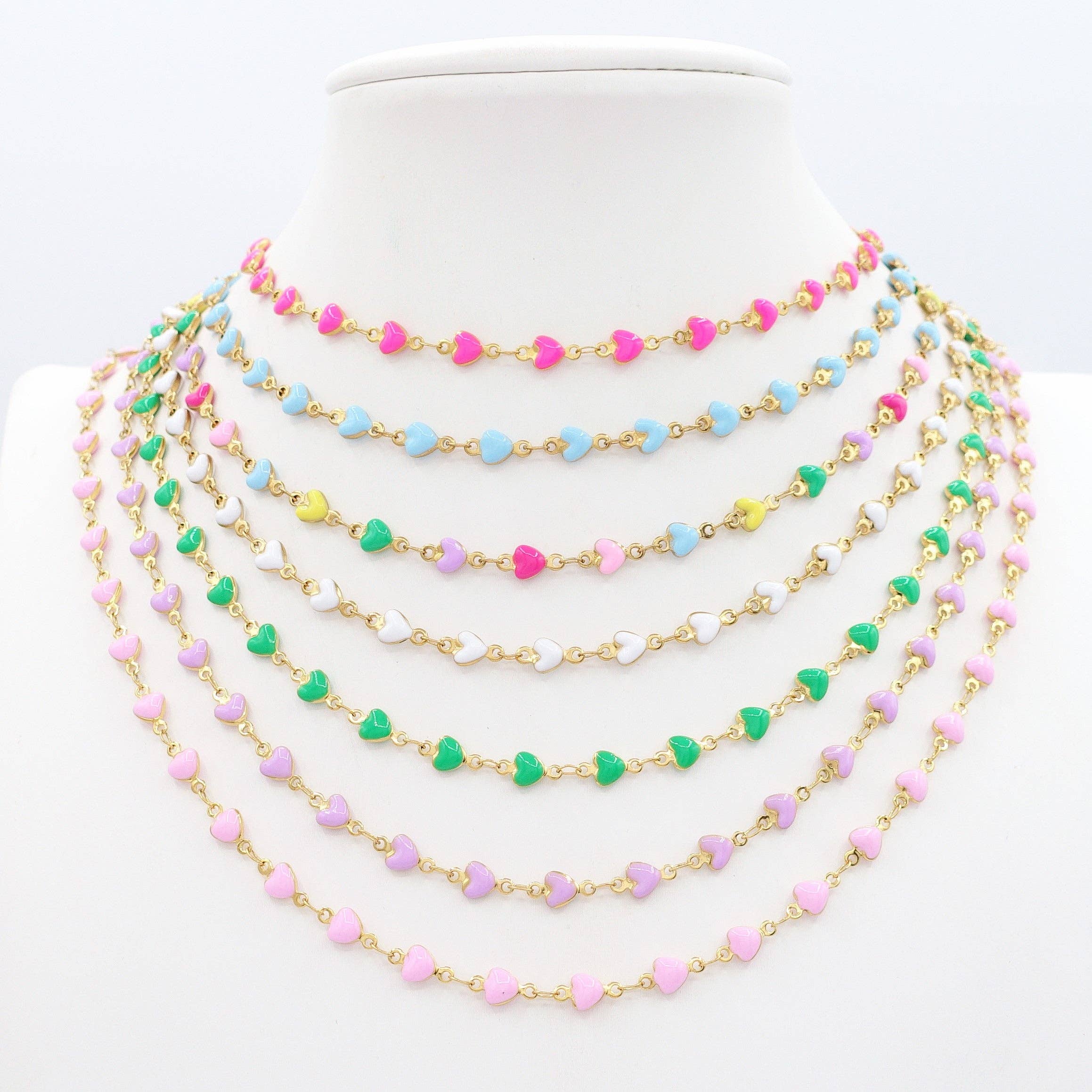 Daemon srls – Engroshandel Perlehalskæde – TAHITI~ halskæde i rustfrit stål med emaljerede hjerter15