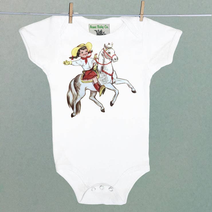 Acme. Baby Co. LLC - Wholesale Bodysuit (Non-Footed) - Baby - Cowgirl and White Horse One Piece Baby Bodysuit5