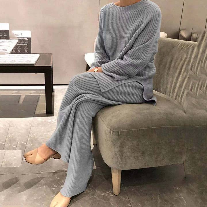 kycozy - Wholesale Lounge Set - Women's - Solid Color Long Sleeve Sweater Pants Two Piece Set1