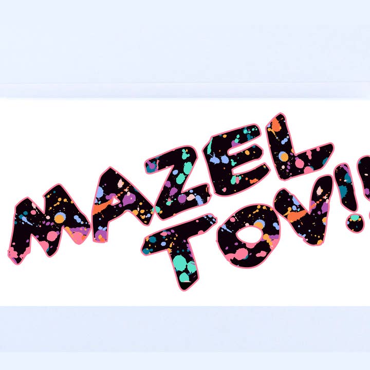 Festlige kort: Pink Splatter Mazel - Boxed Sæt med 10 for engroshandel hos The Cornerstone Studio