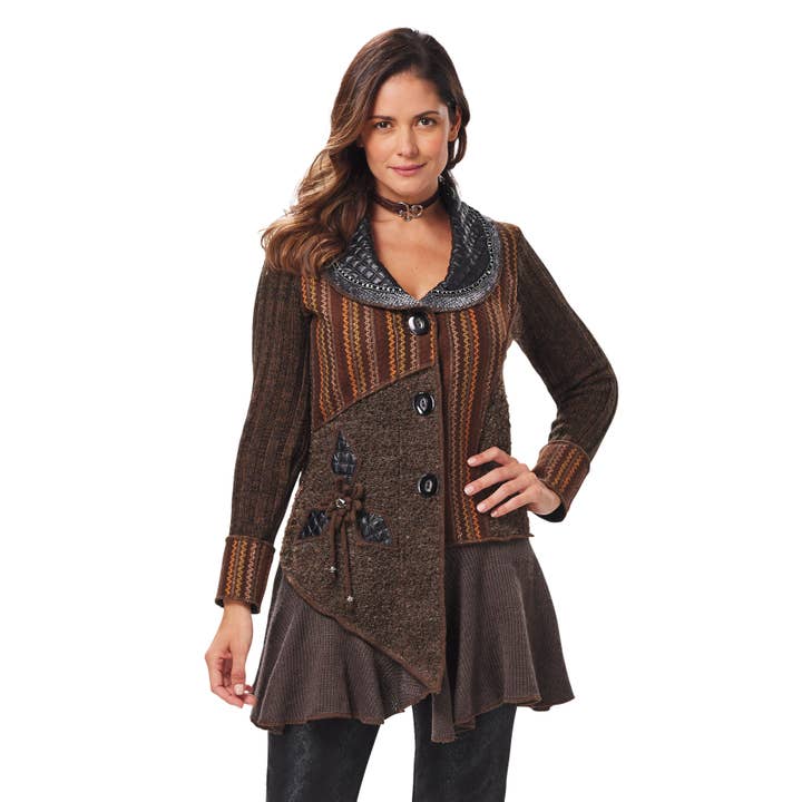 Pyramid Collection - Wholesale Jacket - Women's - Mixed Fabric Sweater Jacket #22