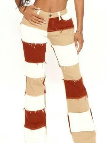 High Waisted Jeans Colorblocked Flared Pants for wholesale by Rosa Clothing