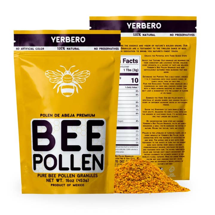 Yerbero - Premium bipollengranulat 16 oz (1 LB) (456 g) påse | 100% naturlig ren vild rå söt aromatisk rik smak | Polen de Abeja 100% naturlig. för wholesale av YERBERO