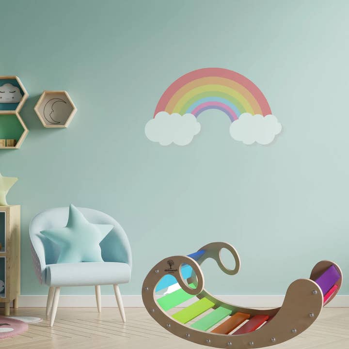 Forest Kids – Brinquedo de madeira - Crianças por atacado – Brinquedo de Madeira Montessori para Crianças: Baloiço e Arco-Íris Oscilante3