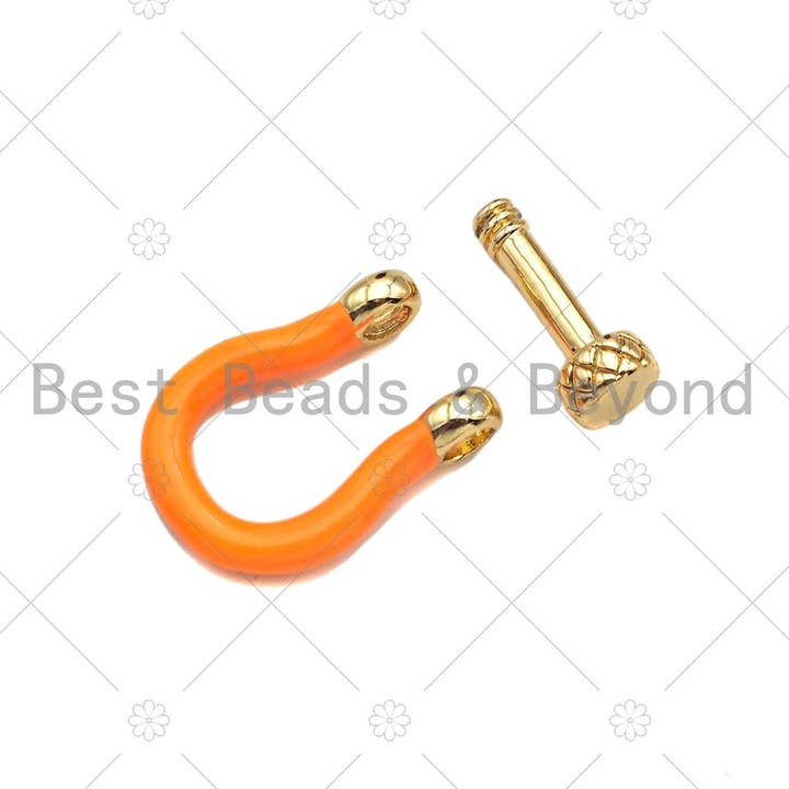 BestBeads&Beyond - Wholesale Clasp - Enamel U Shape clasp, Enamel Buckle Clasp, White/Black/Royal Blue/Red/Pink Screw Clasp, Buckle Clasp, 14x18mm, Sku#K176