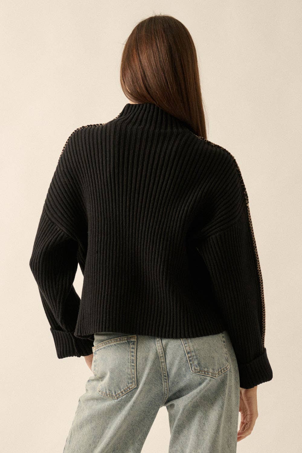 Promesa USA - Wholesale Knit Sweater - Women's - Solid High Neck Rib Knit Expose Seam Sweater19