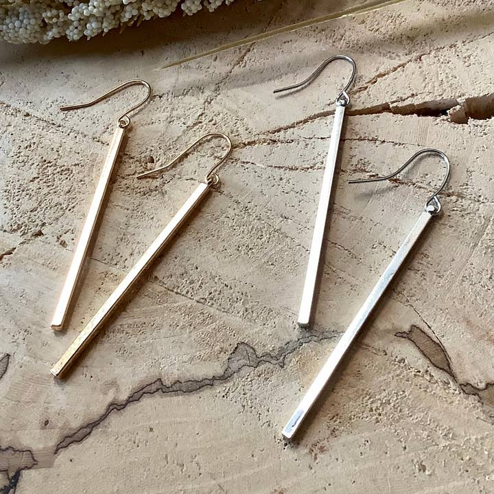 Earrings, gold or silver bar dangle earrings for wholesale by Beautiful Boundaries