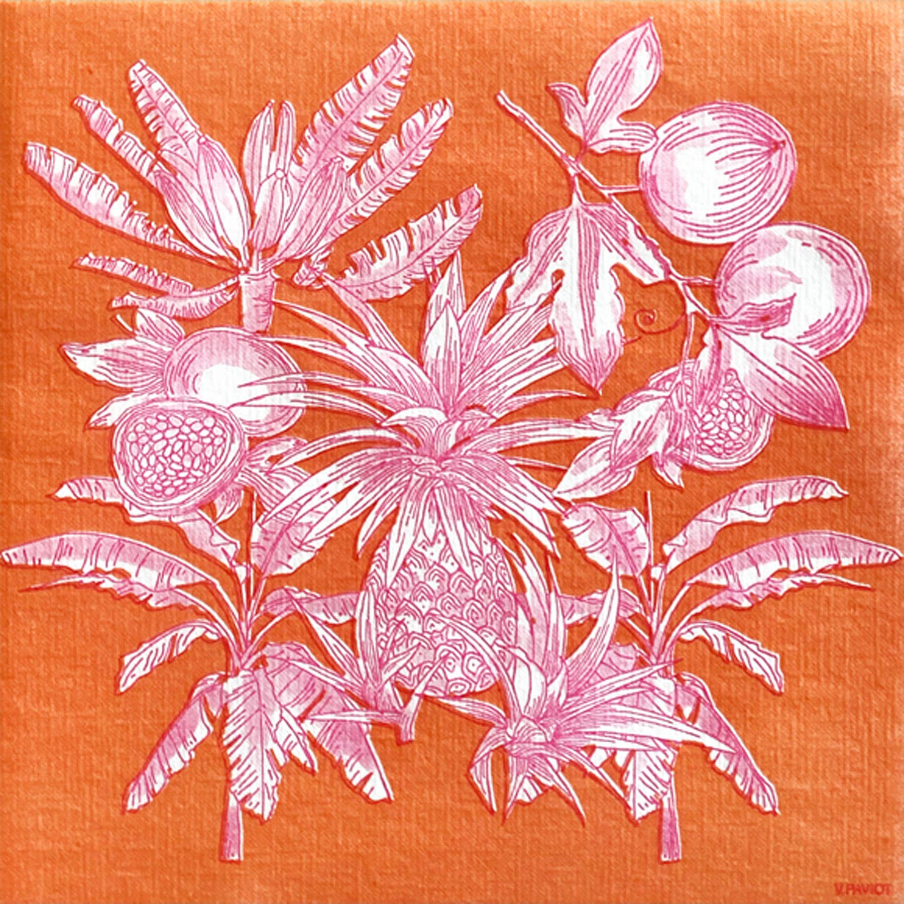 Trendy Table - Wholesale Disposable Napkin - Fruits Exotiques Orange - Paviot Cocktail Napkin1