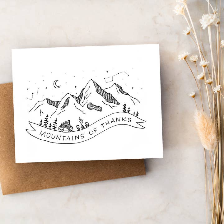 Mountains of Thanks Adventure Card for wholesale by Clara Cecilia Design