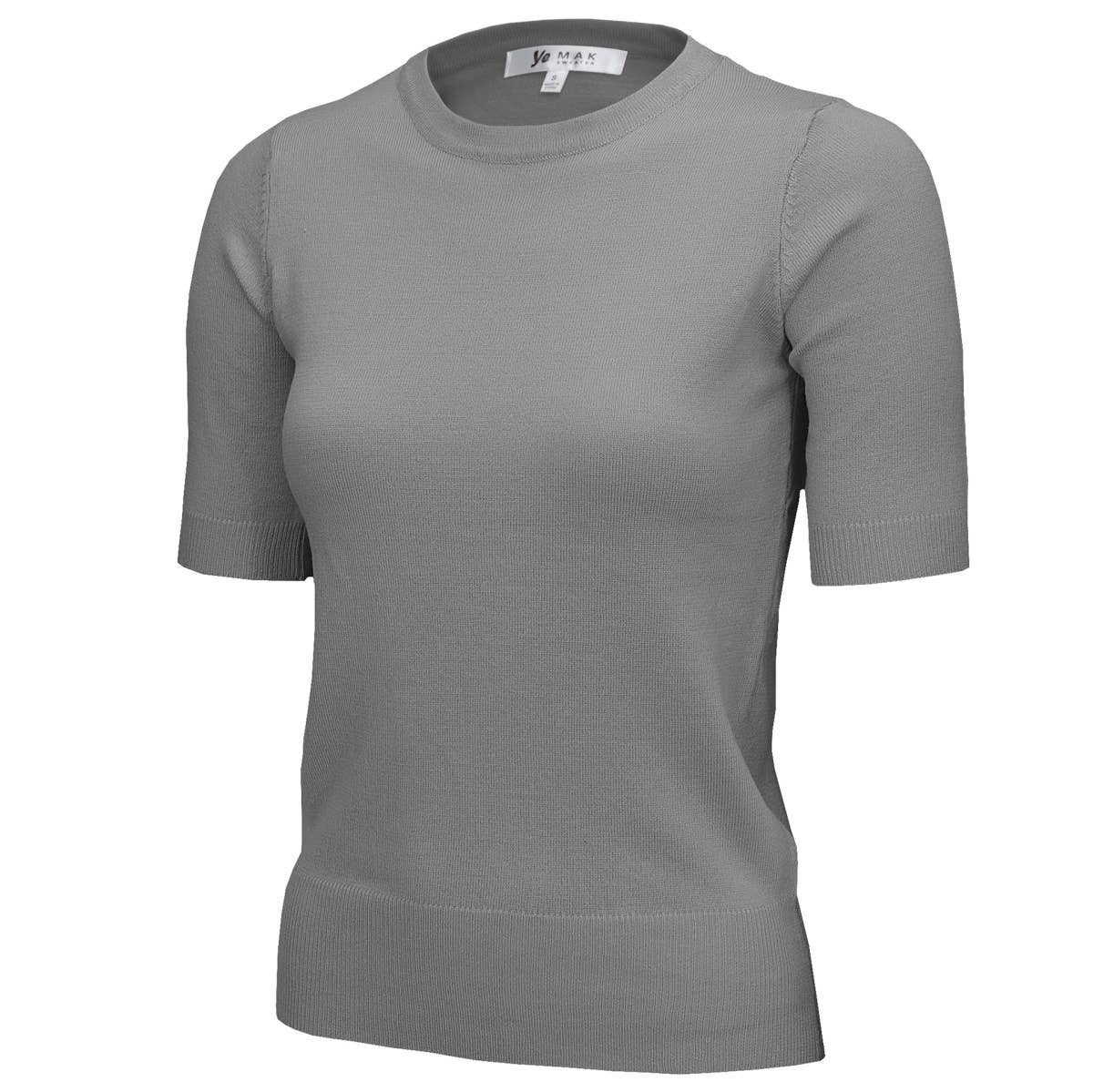 Mak – Engroshandel Strikket top - Dame – Halv-ærmet Crewneck Letvægts blød pullover Tee MK3664Y10