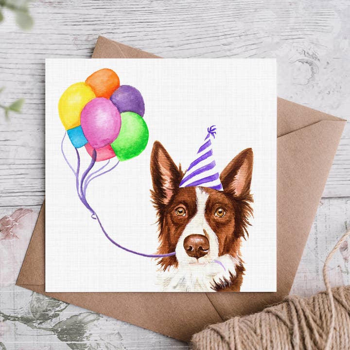 Cloud Jellybean Art - Wholesale Verjaardagskaartje - Red Border Collie verjaardagskaart