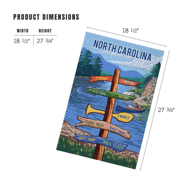 Lantern Press – wholesale Puzzle – Adult – 1000 PIECE PUZZLE North Carolina, Signpost, River4