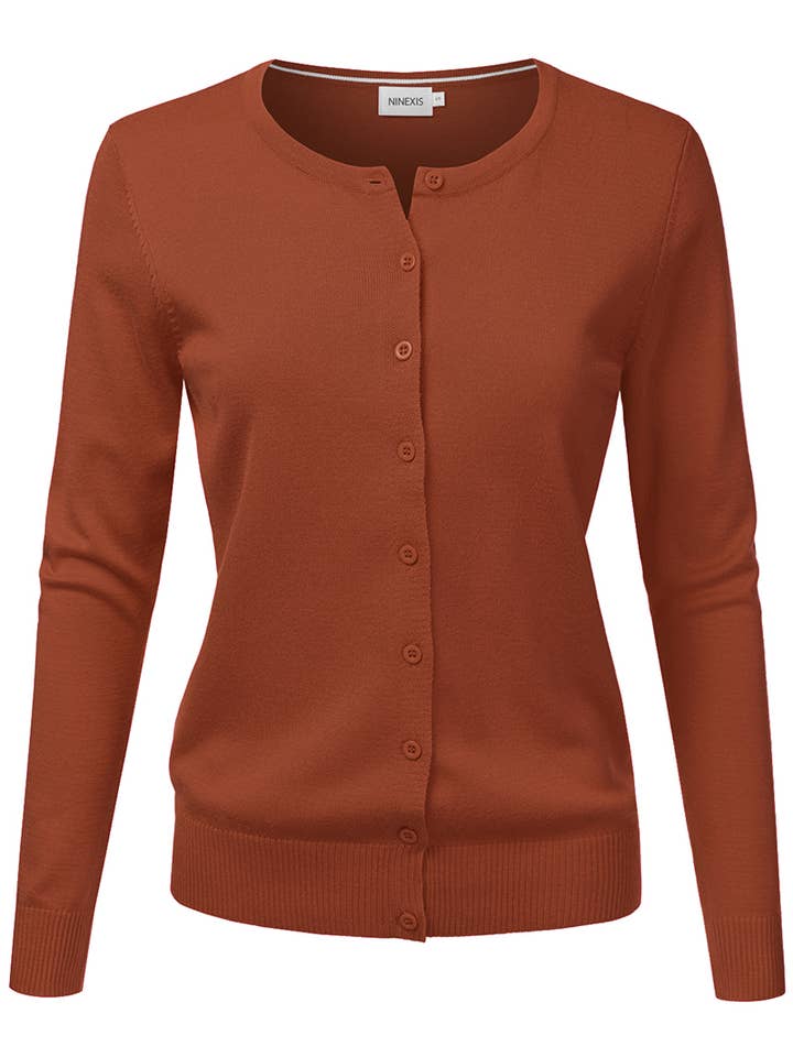 NINEXIS - Wholesale Cardigan - Women's - AWOCAL310_Button Down Soft Knit Long Sleeve Cardigan Sweater14