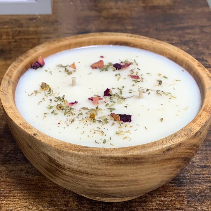 Wood Bowl Candle 6" Round - Various Scents for wholesale by Mud Lake Soap Shop