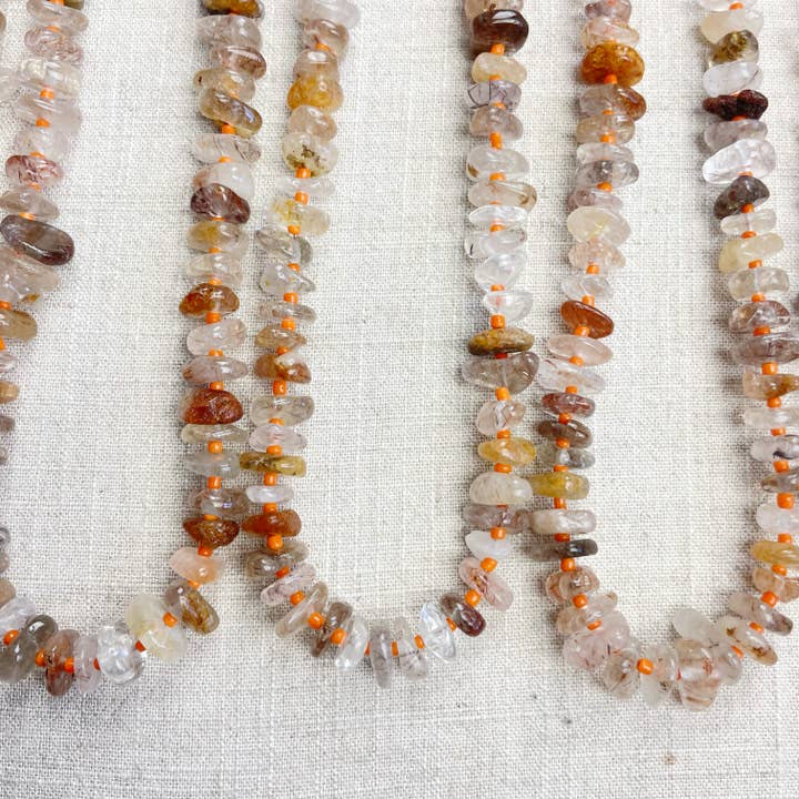 Gold Rutilated Quartz Chip Bead Beaded Necklace for wholesale by Ewelina Pas Jewelry