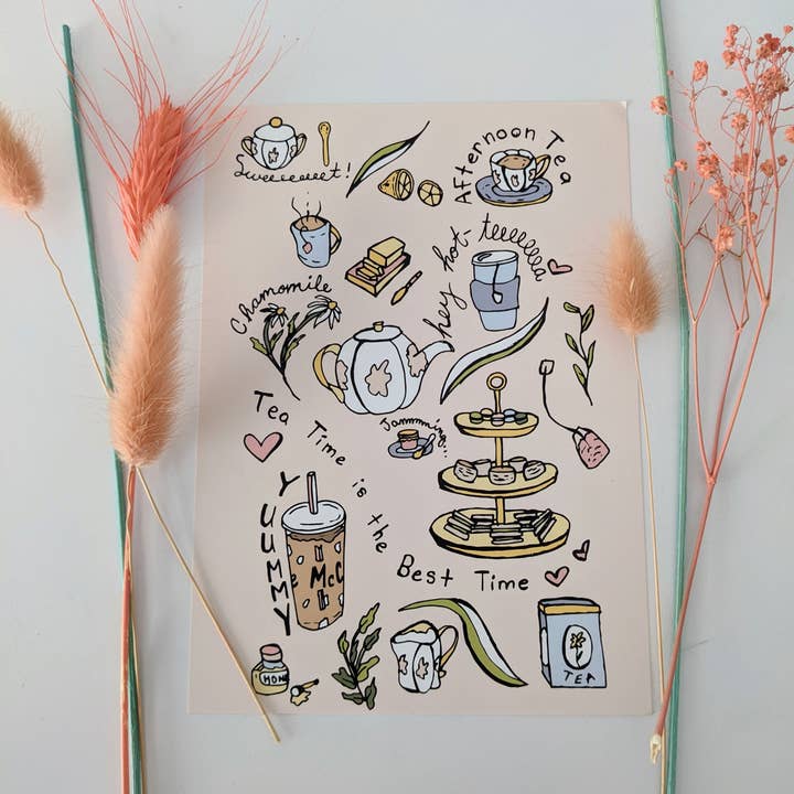 Tea time print for wholesale by Mary Felker Art and Design