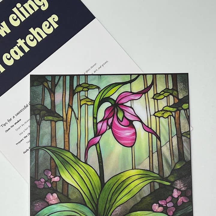 Cosmic Artware - Wholesale Suncatcher - Stained Glass Vinyl Window Cling, Pink Lady Slipper3