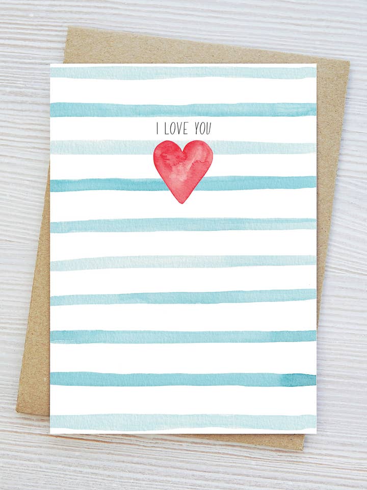 Alla hjärtans dag-kort, Randigt, Enkelt, Modernt, Jag älskar dig, Hjärta för wholesale av Jennifer Vaudo Art