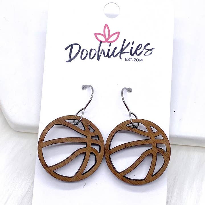 1" Lil' Wood Basketballs -Sports Earrings for wholesale by Doohickies