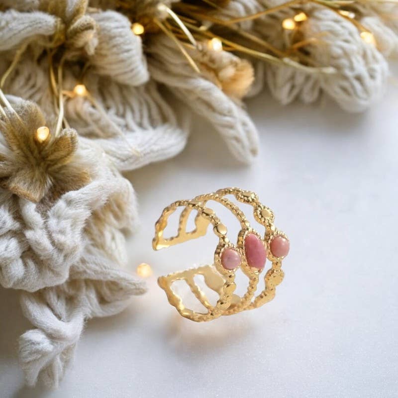 TOURMALYN – wholesale Cocktail/statement ring – “LOUXOR” adaptable pink stone stainless steel ring4