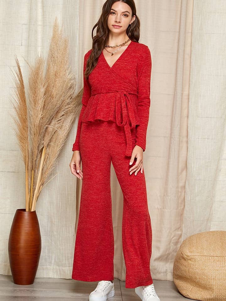 Shopin LA - Wholesale Top & Pant Set (NOT Loungewear) - Women's - BC21020 - WEMEN COMFY WRAP SILHOUETTE WIDE LEG PANTS SET