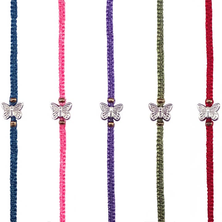 Metal Butterfly Charm Thin Macrame Friendship Bracelet for wholesale by Pichincha