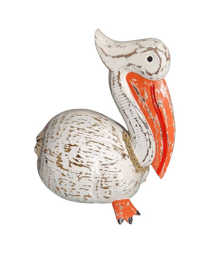 Hand Carved COCONUT PELICAN Table Top Art Carving Sculpture for wholesale by White Elephant