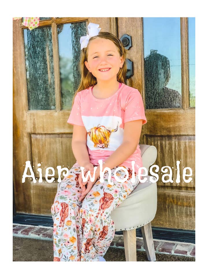 Aier Wholesale - Wholesale Top & Pant Set - Kids - Baby girls western cow bell pants clothing sets