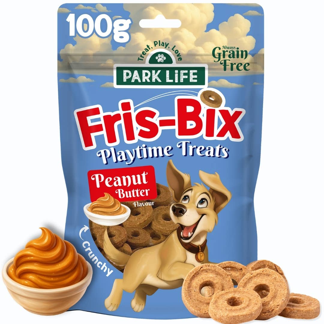 PARK LiFE – wholesale Pet biscuits – Dog – Fris Bix Frisbee Shaped Biscuits Peanut Butter 100g Pouch1