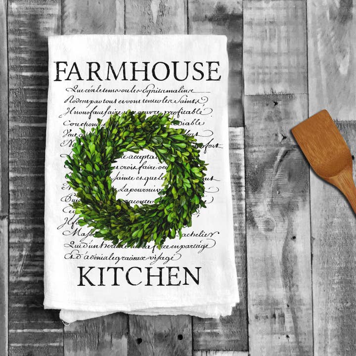 Avery Lane Gifts – Engroshandel Viskestykke – Bondegård Køkken Boxwood Wreath Bomuld Viskestykker
