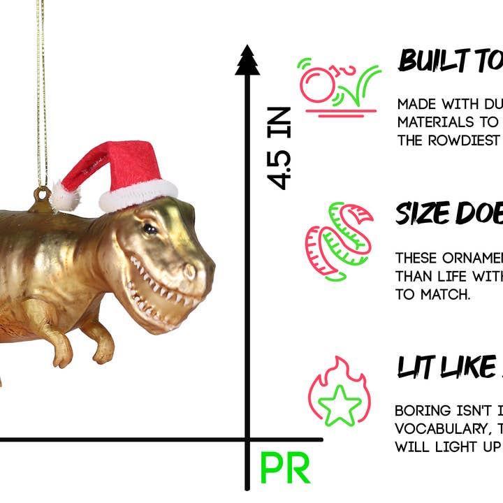 Party Rock Ornaments - Wholesale Ornament - Party Rock | T-Rex Glass Ornament2