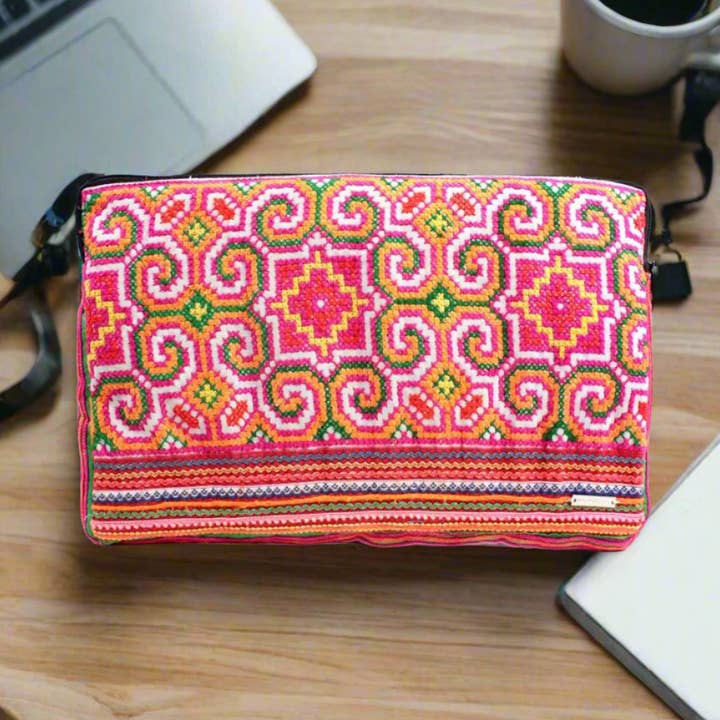 PACOTE: Mala para computador portátil Hmong reciclada de 2 peças artesanal por atacado de Lumily