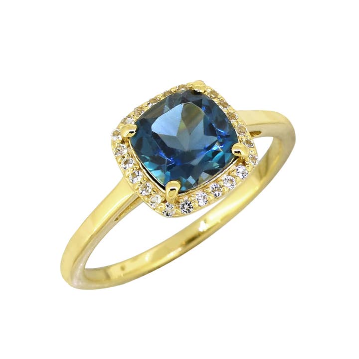Tiramisu - Wholesale Wedding Band/Ring - 14K Gold Plated Silver London Blue Topaz Promise Ring