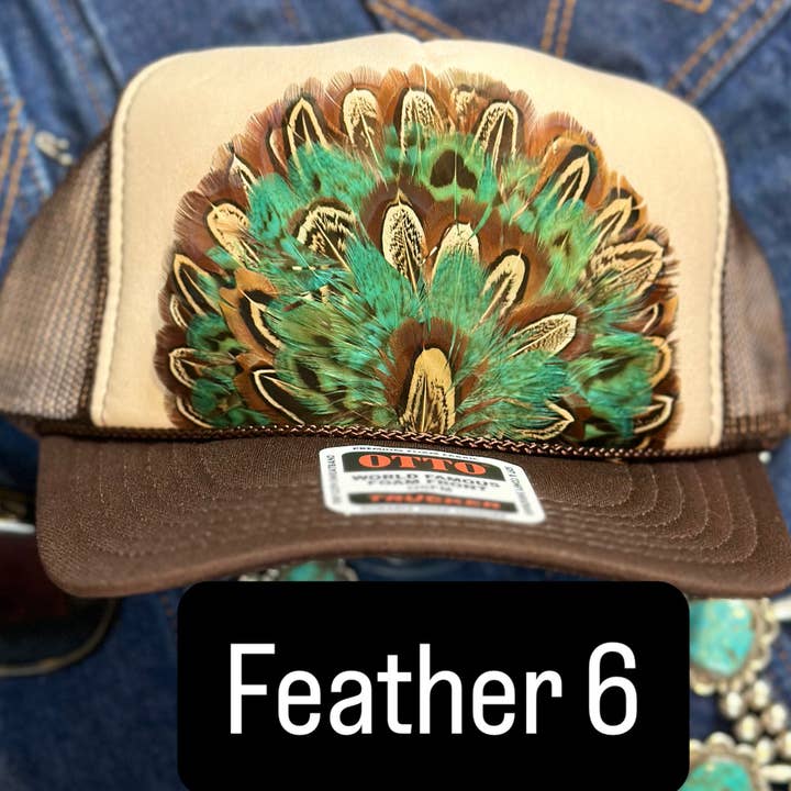 High Ho Silversmithing - Wholesale Trucker Hat - Women's - BROWN AND TAN FEATHER TRUCKER HAT5