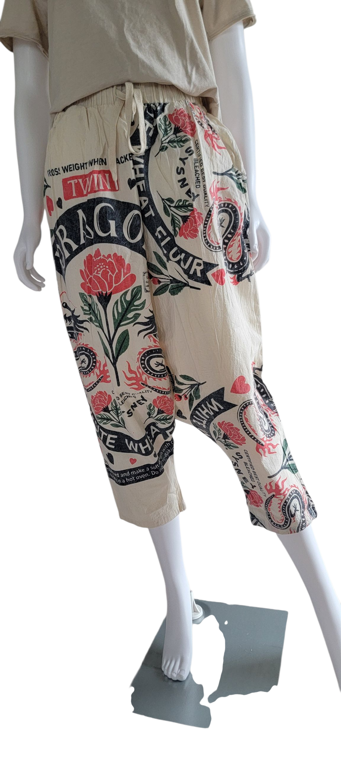 Evergreen Guardian Imports - Wholesale Pants - Unisex - TT2454 Flour Sack Drop Crotch Harem Pants Dragon Rose1